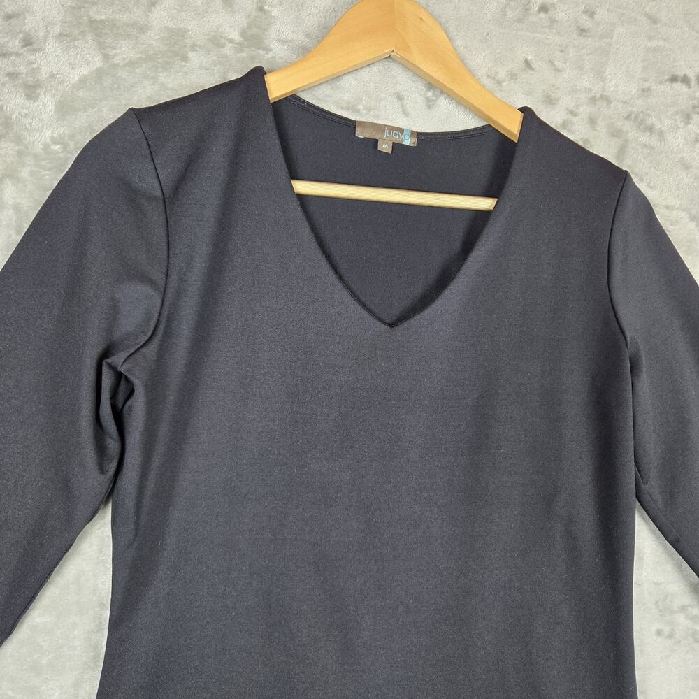 Judy P Black V-Neck 3/4 Sleeve Top Microfiber Lycra Layering Basics Size M - Picture 2 of 8